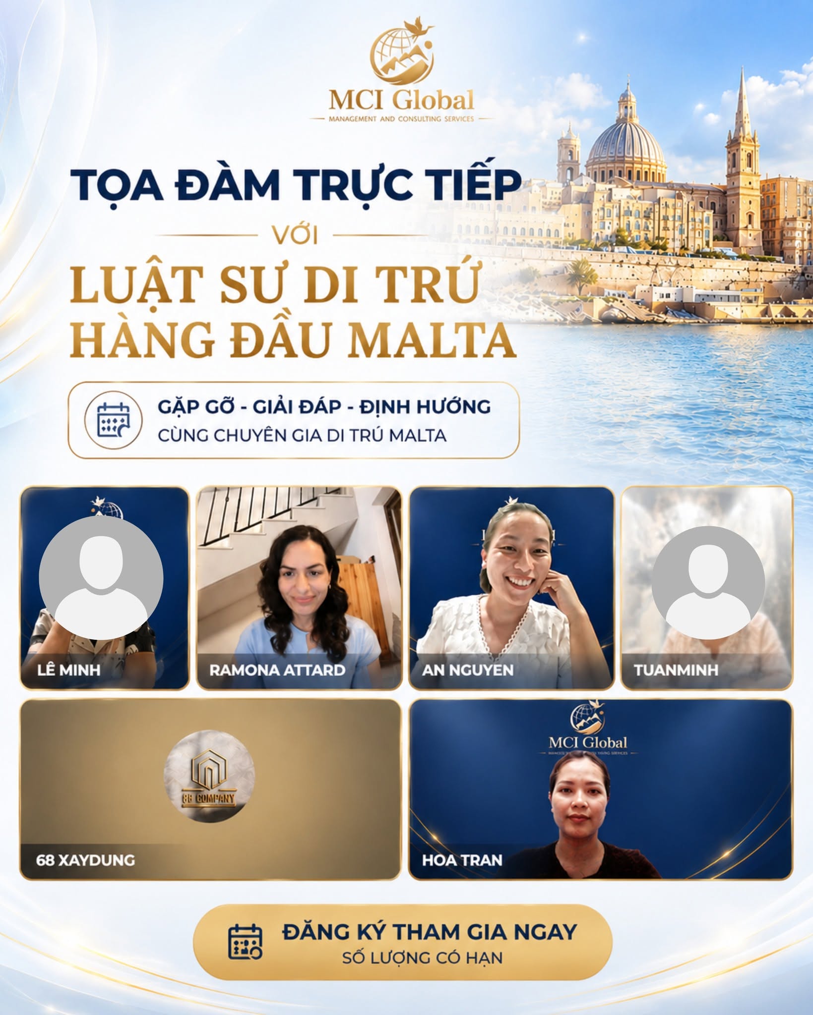Tọa đàm trực tuyến với luật sư di trú Malta Ramona Attard cùng khách hàng MCI Global
